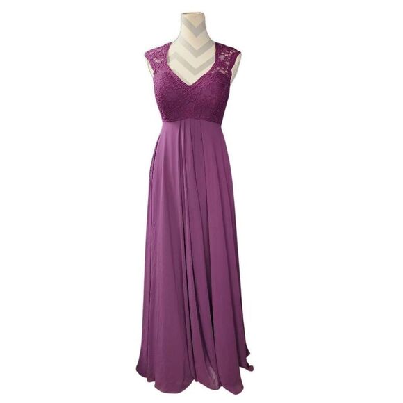 Mori Lee | by Madeline Gardner Chiffon Embroidered Bridesmaid Dress in Plum 4 - Picture 1 of 7
